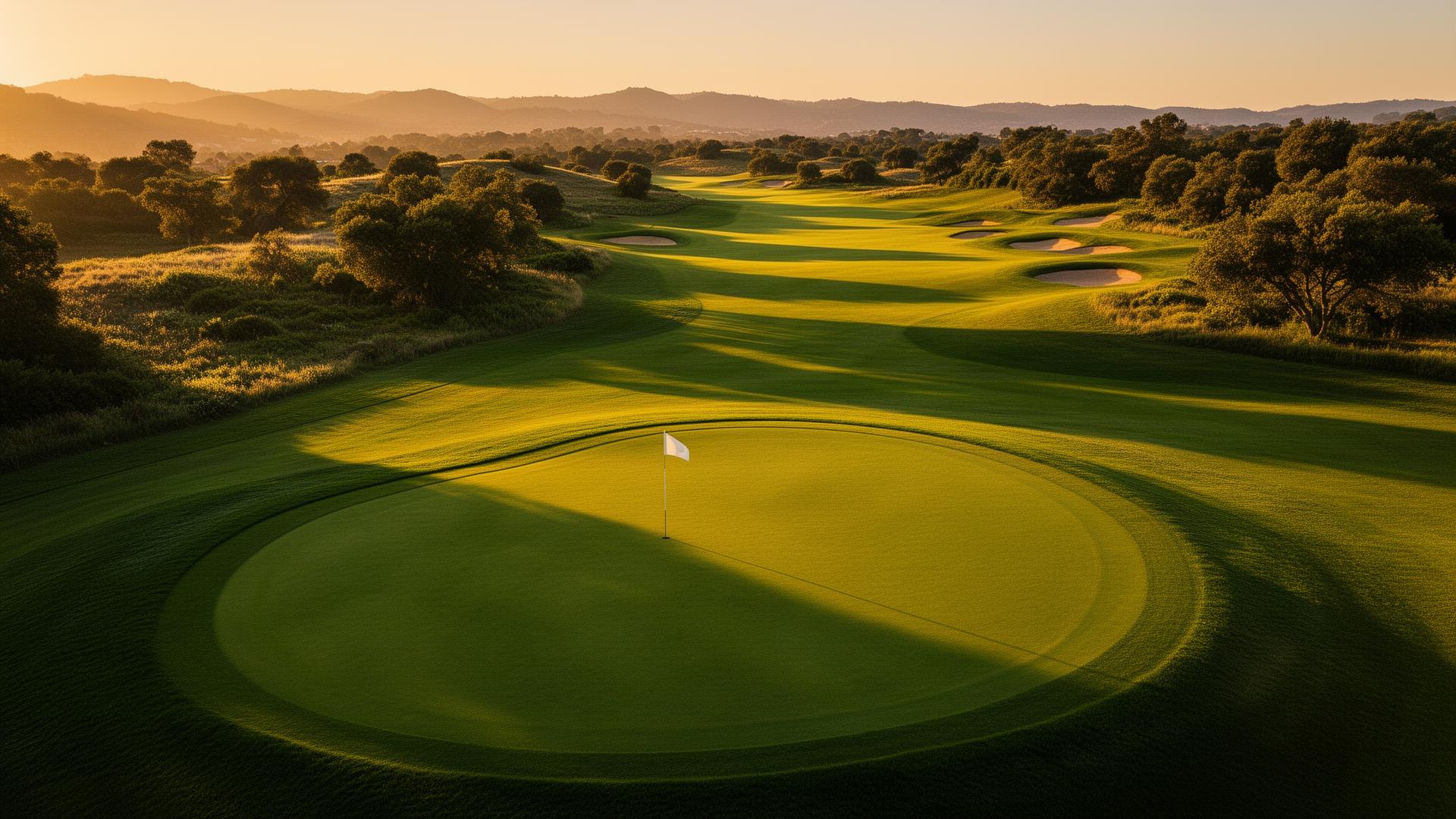 Pristine golf course at golden hour